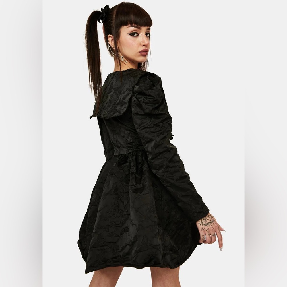 💔SOLD💔SISTER JANE Grange Jacquard Mini Dress Long Sleeve Rhinestone Button Black - Picture 3 of 14